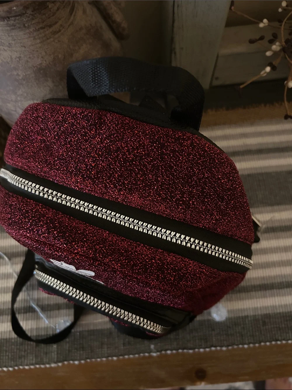 adidas Sparkle Burgundy Mini Backpack with Front Zip - Picture 4 of 11